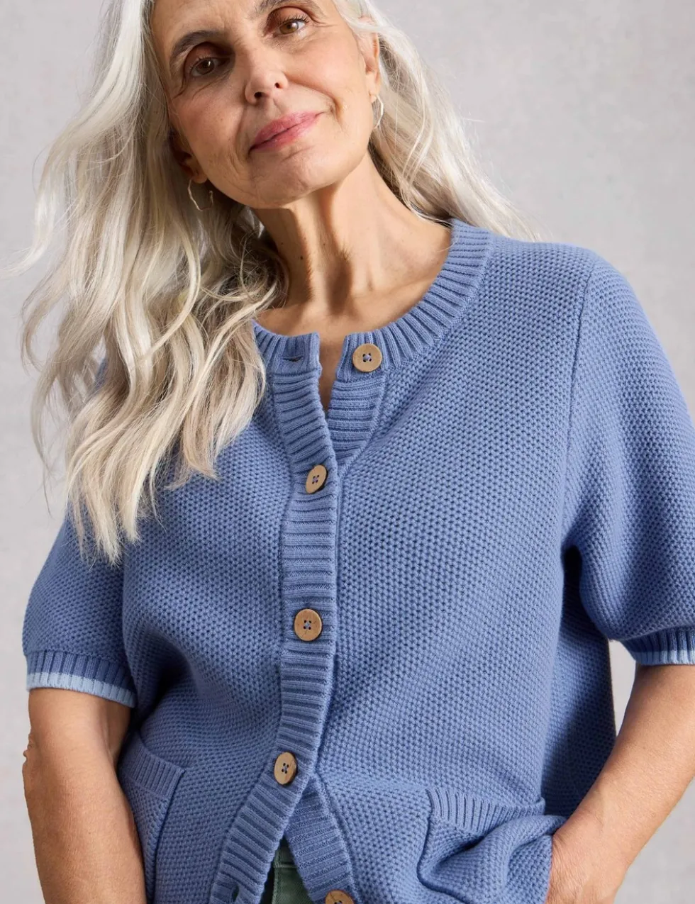 Pure Cotton Textured Short Sleeved Cardigan