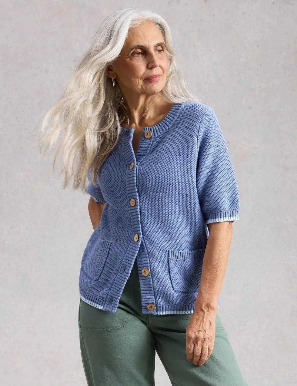 Pure Cotton Textured Short Sleeved Cardigan