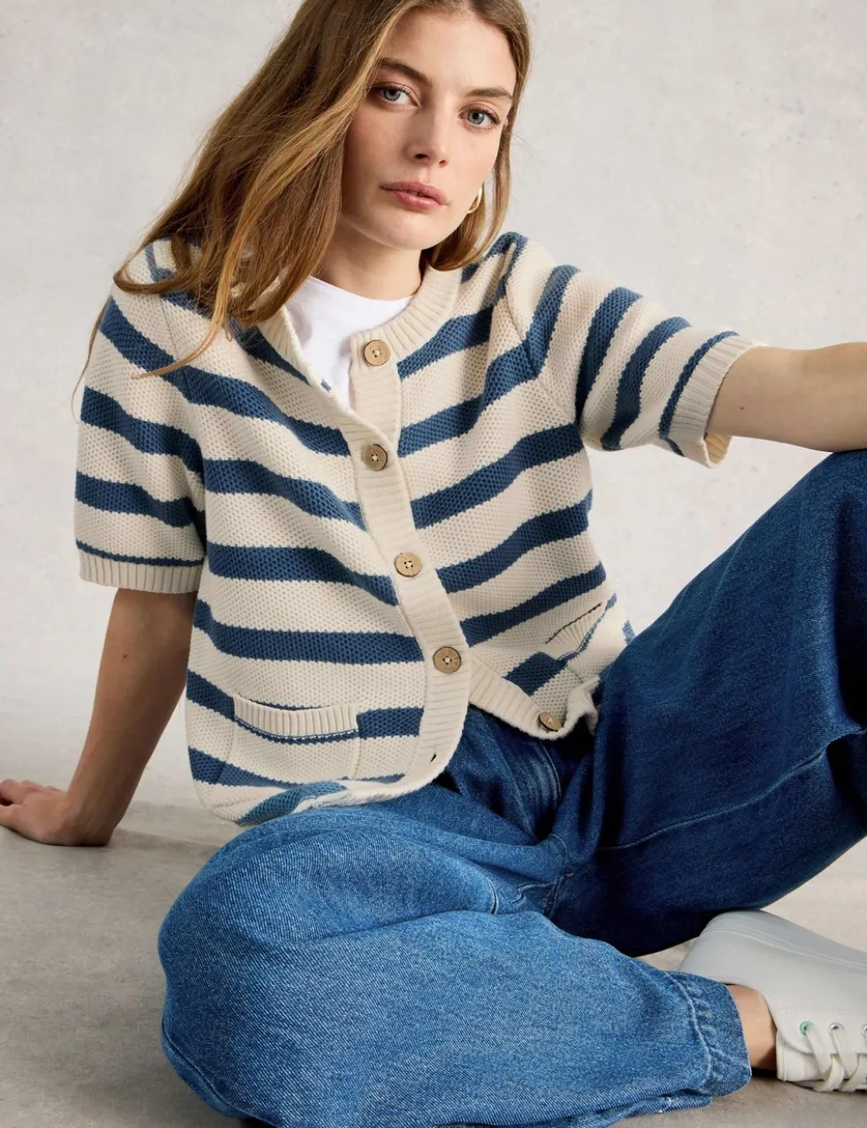 Pure Cotton Textured Short Sleeved Cardigan