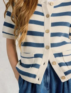 Pure Cotton Textured Short Sleeved Cardigan