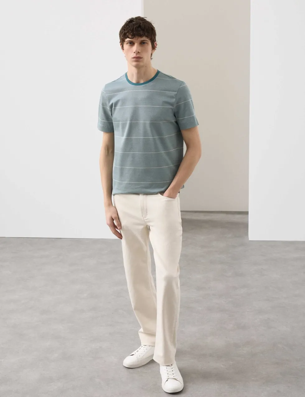 Pure Cotton Textured Striped T-Shirt