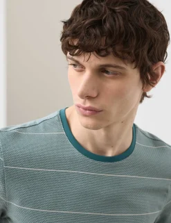 Pure Cotton Textured Striped T-Shirt
