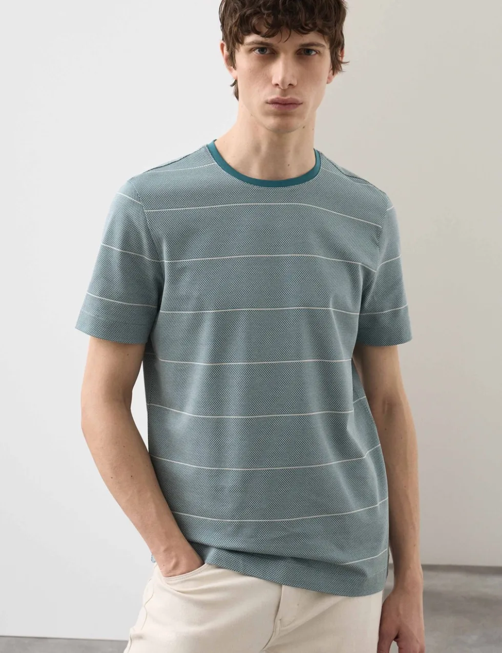 Pure Cotton Textured Striped T-Shirt