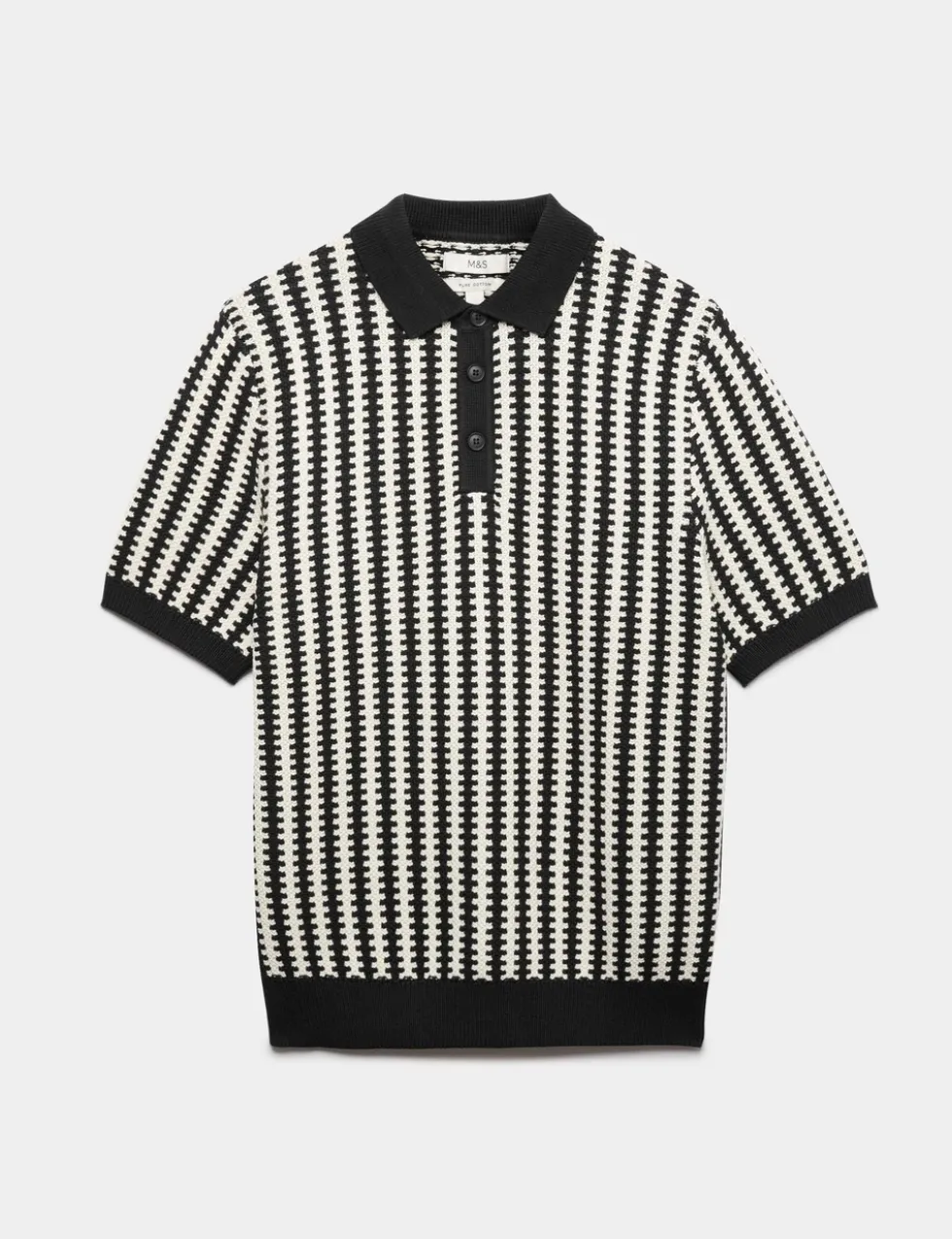 Pure Cotton Textured Striped Knitted Polo Shirt