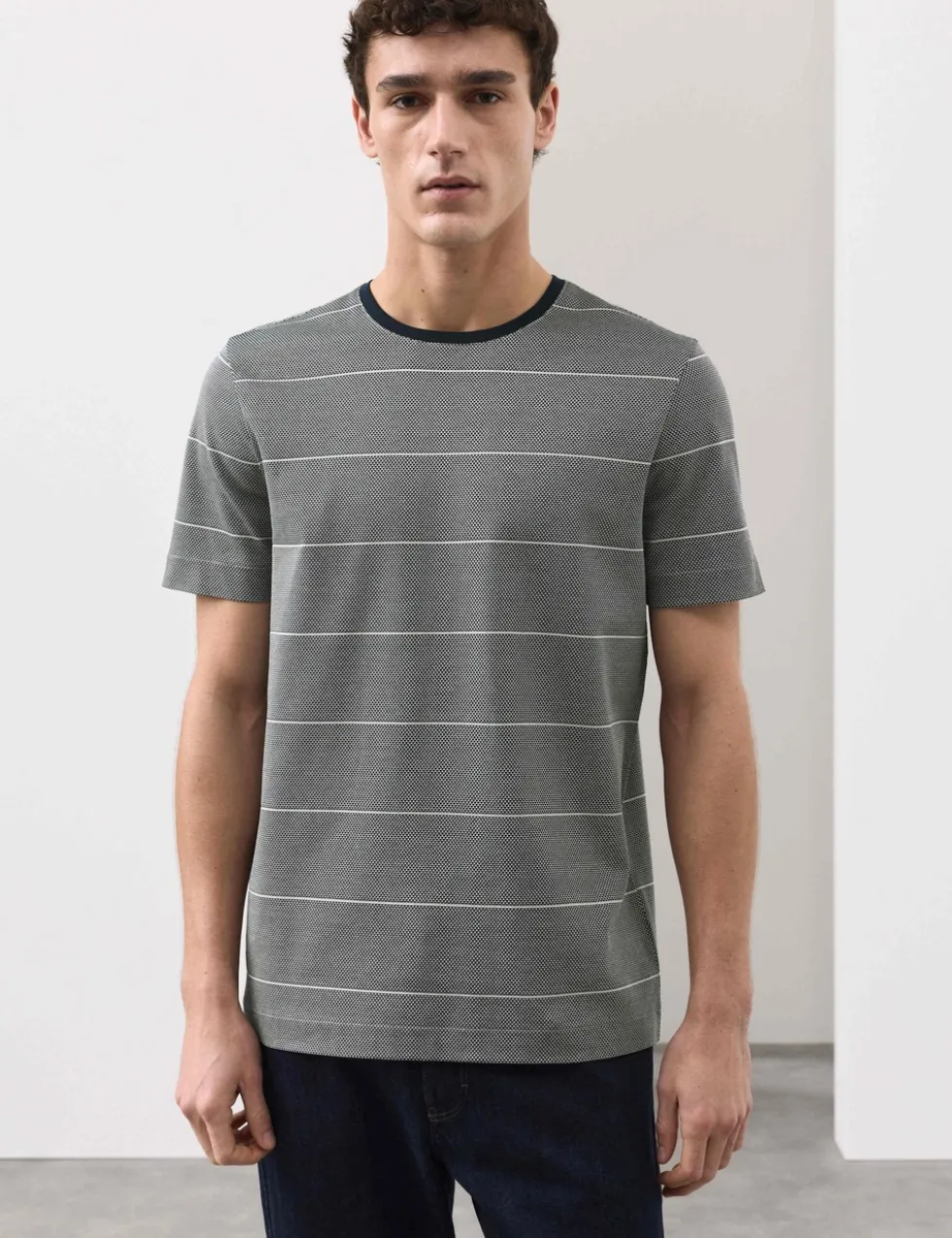 Pure Cotton Textured Striped T-Shirt