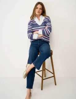 Pure Cotton Textured Striped V-Neck Jumper