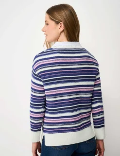 Pure Cotton Textured Striped V-Neck Jumper
