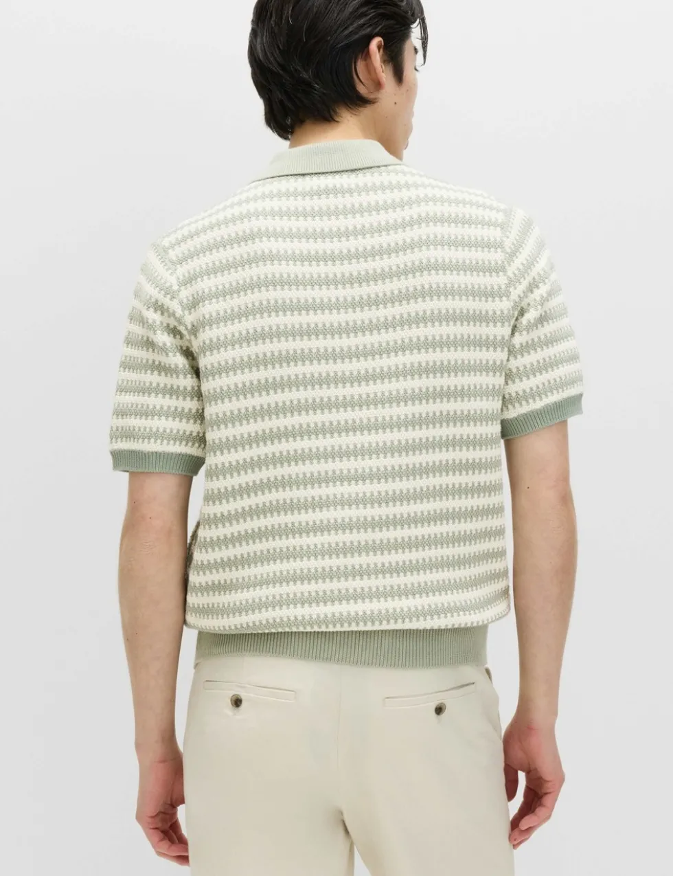 Pure Cotton Textured Striped Knitted Polo Shirt
