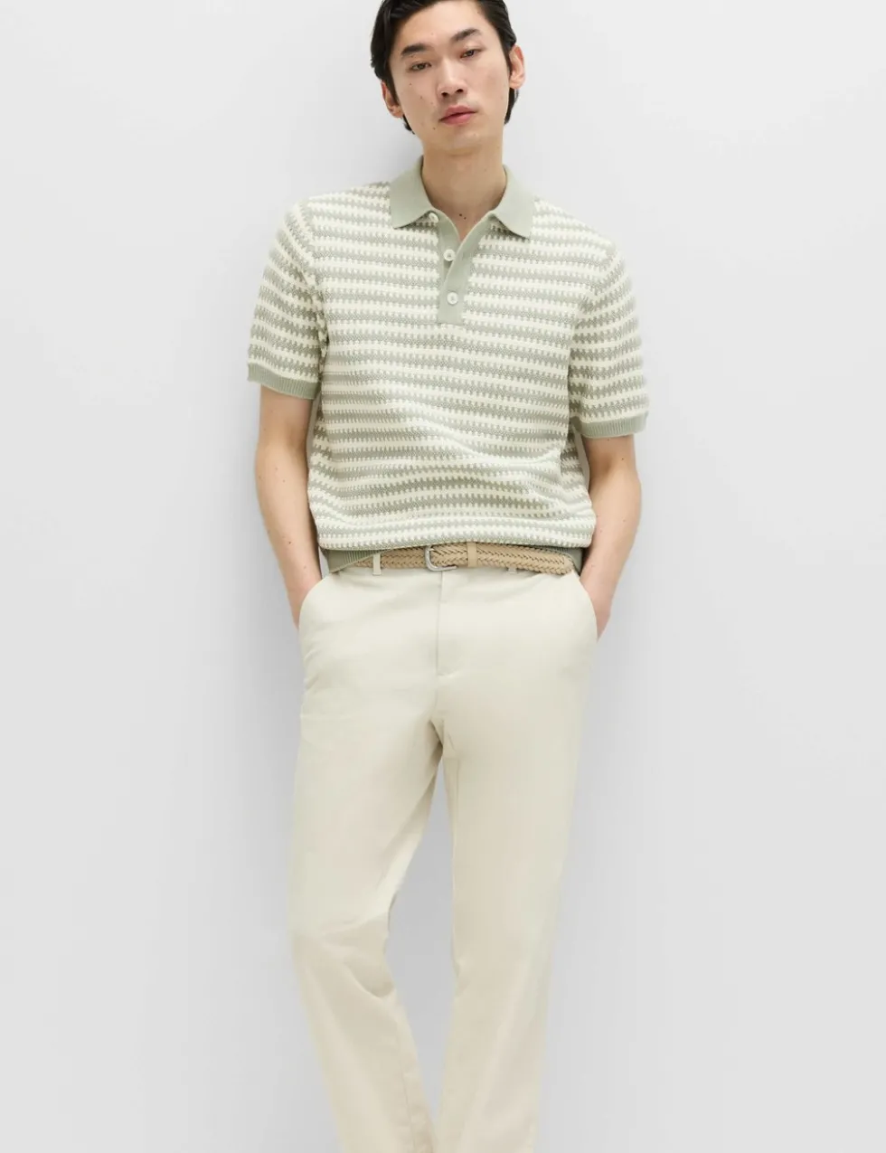 Pure Cotton Textured Striped Knitted Polo Shirt