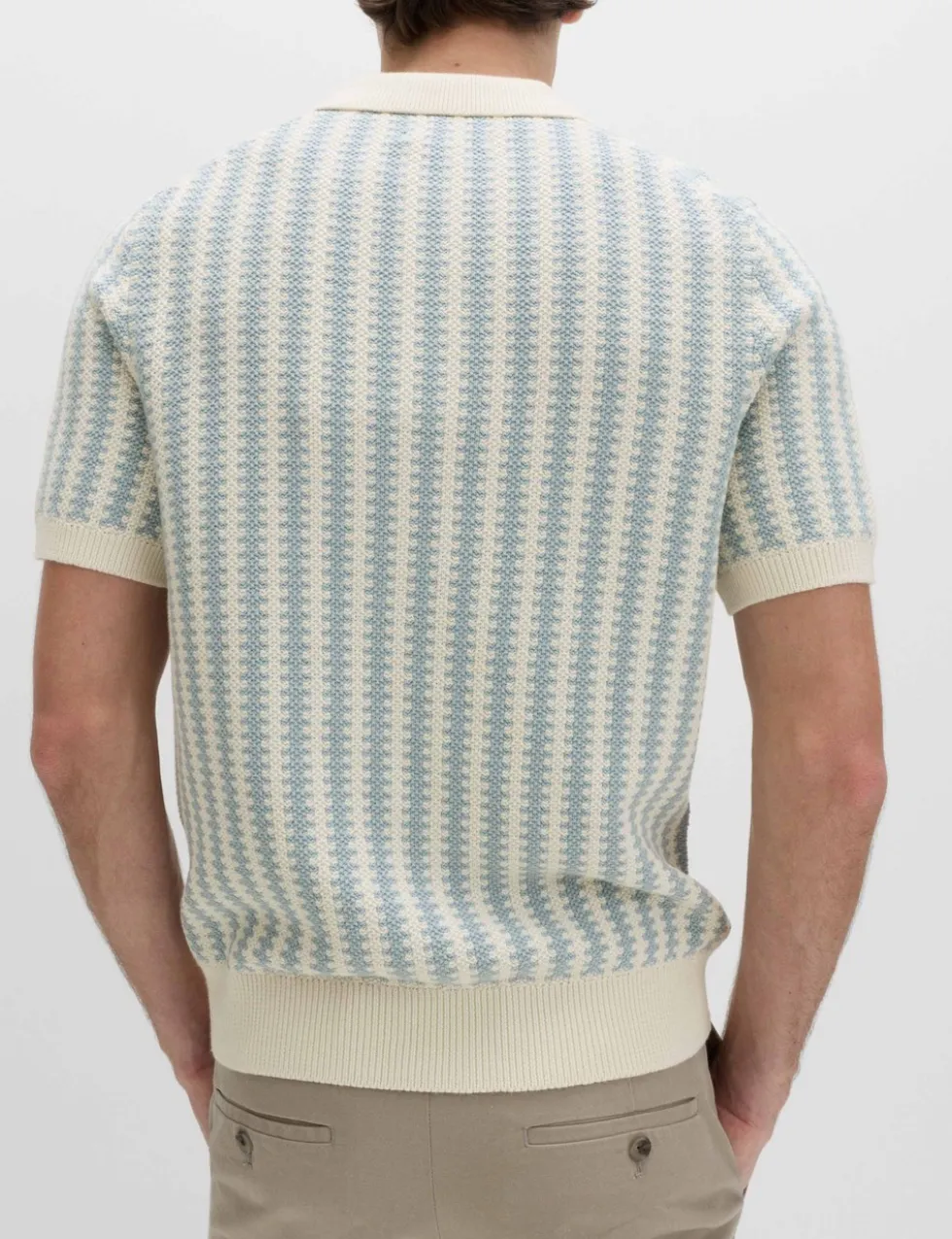 Pure Cotton Textured Striped Knitted Polo Shirt