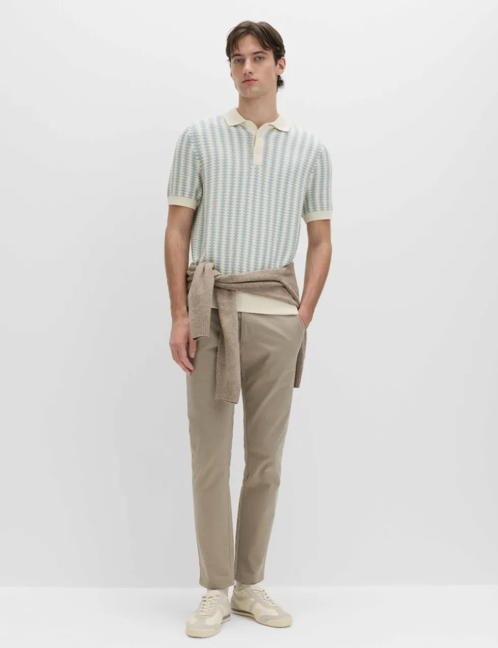 Pure Cotton Textured Striped Knitted Polo Shirt