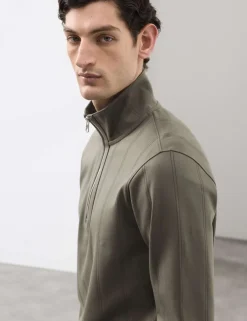 Pure Cotton Textured Striped Half Zip Jacket