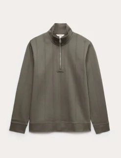 Pure Cotton Textured Striped Half Zip Jacket