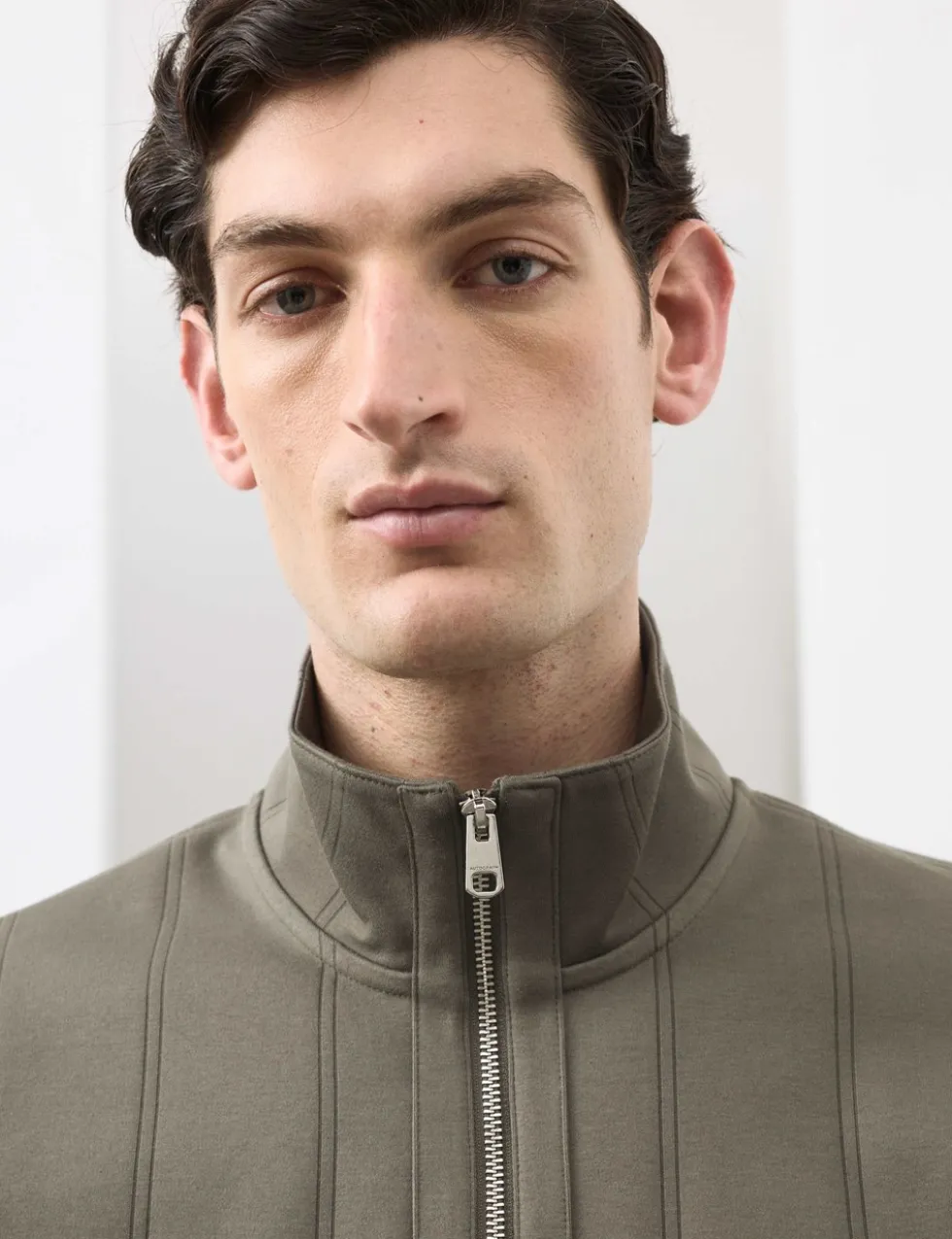 Pure Cotton Textured Striped Half Zip Jacket