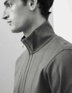 Pure Cotton Textured Striped Half Zip Jacket