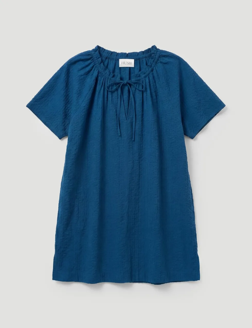Pure Cotton Textured Tie Neck Mini Beach Dress