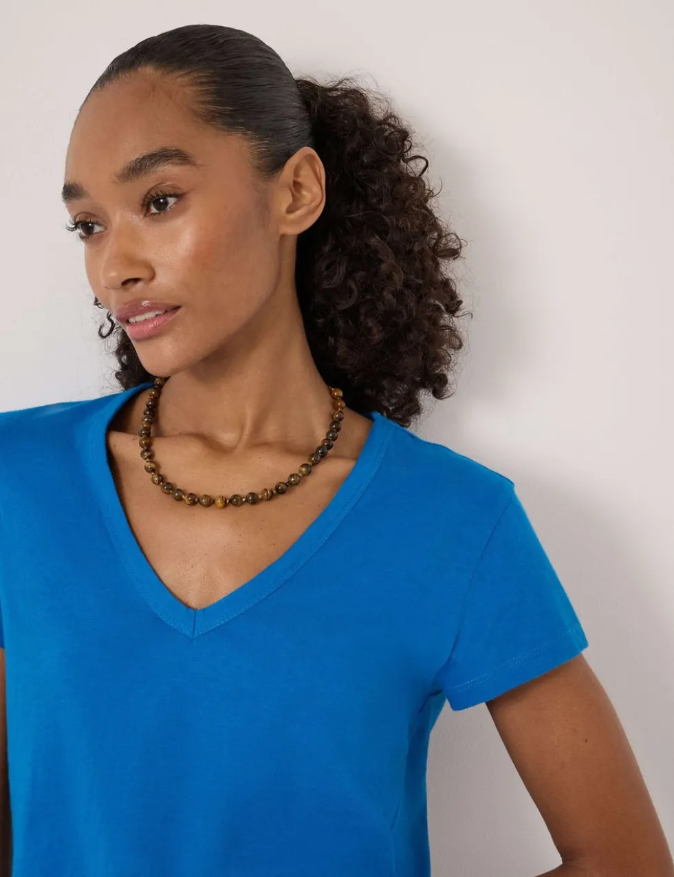 Pure Cotton Textured V-Neck T-Shirt