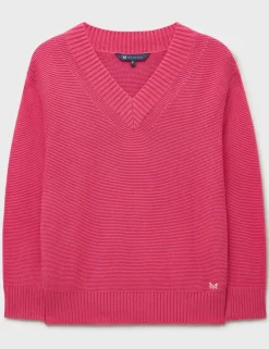 Pure Cotton Textured V-Neck Jumper