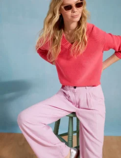Pure Cotton Textured V-Neck Jumper