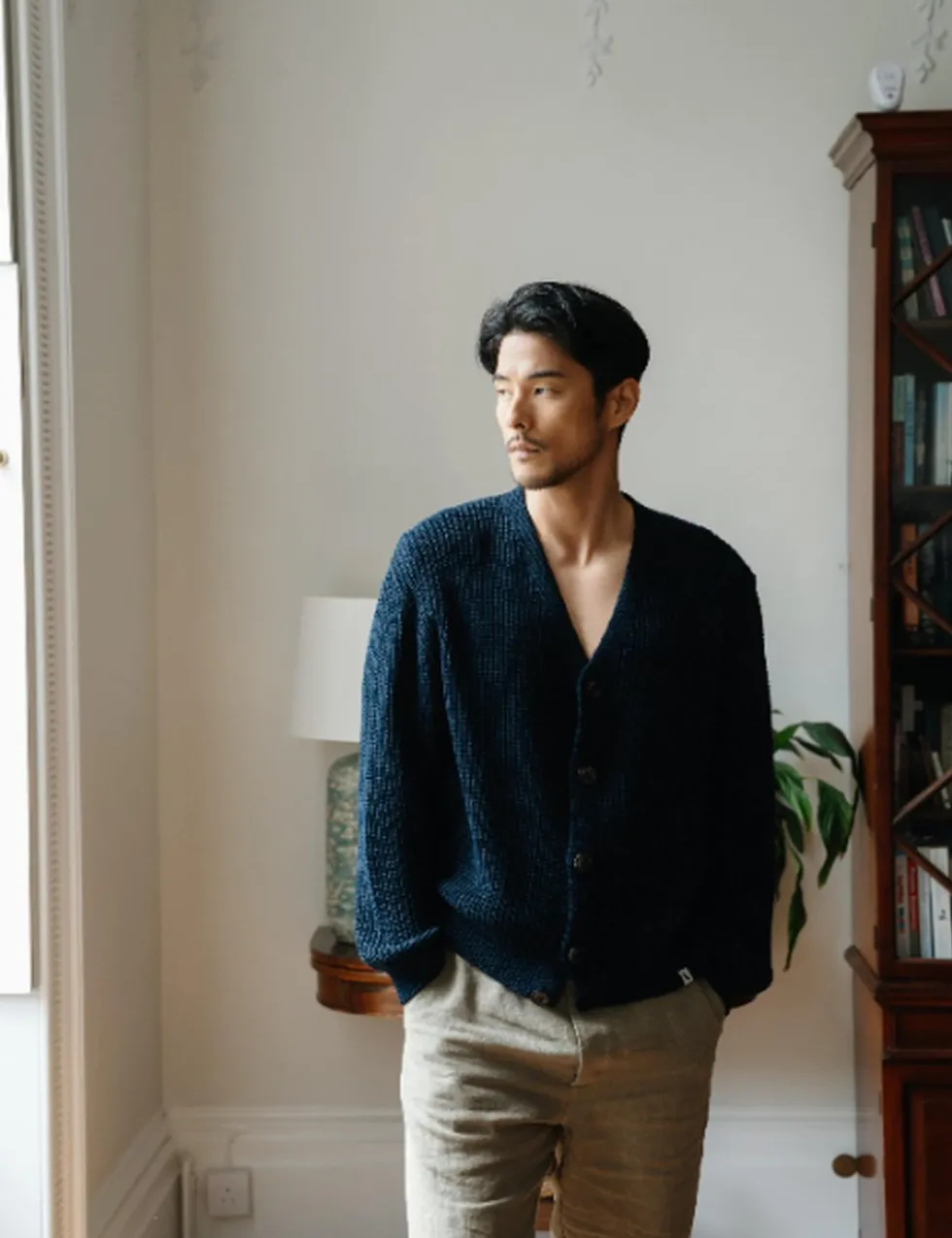 Pure Cotton Textured V-Neck Cardigan