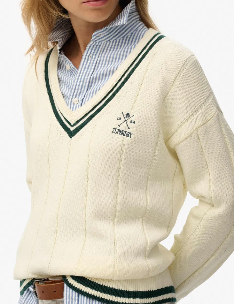 Pure Cotton Textured V-Neck Oversized Jumper
