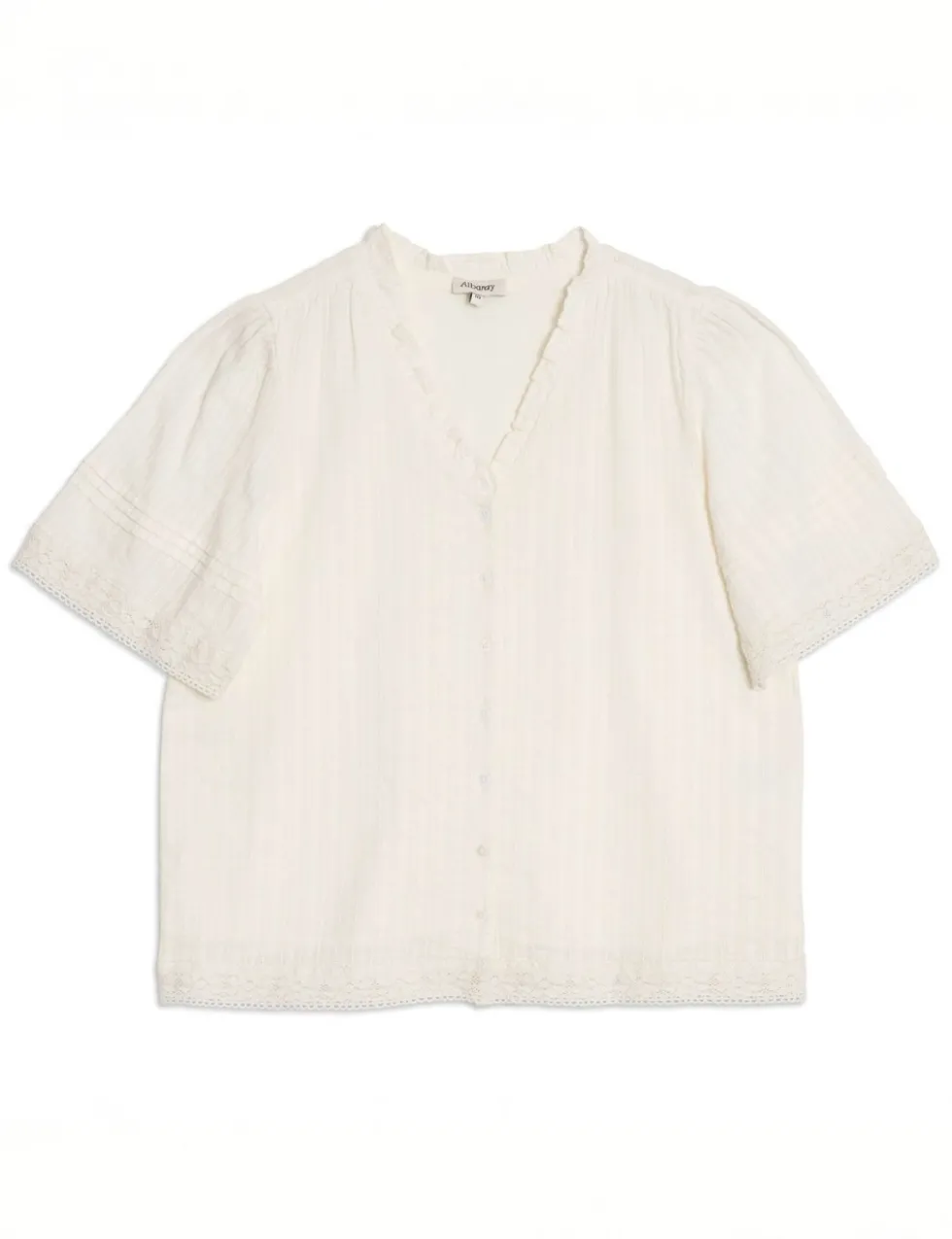 Pure Cotton Textured V-Neck Frill Detail Top