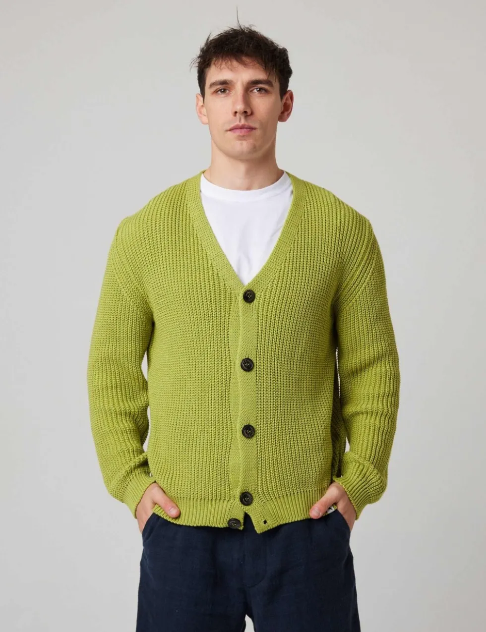 Pure Cotton Textured V-Neck Cardigan