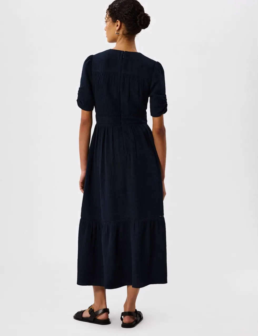 Pure Cotton Textured V-Neck Midi Relaxed Dress