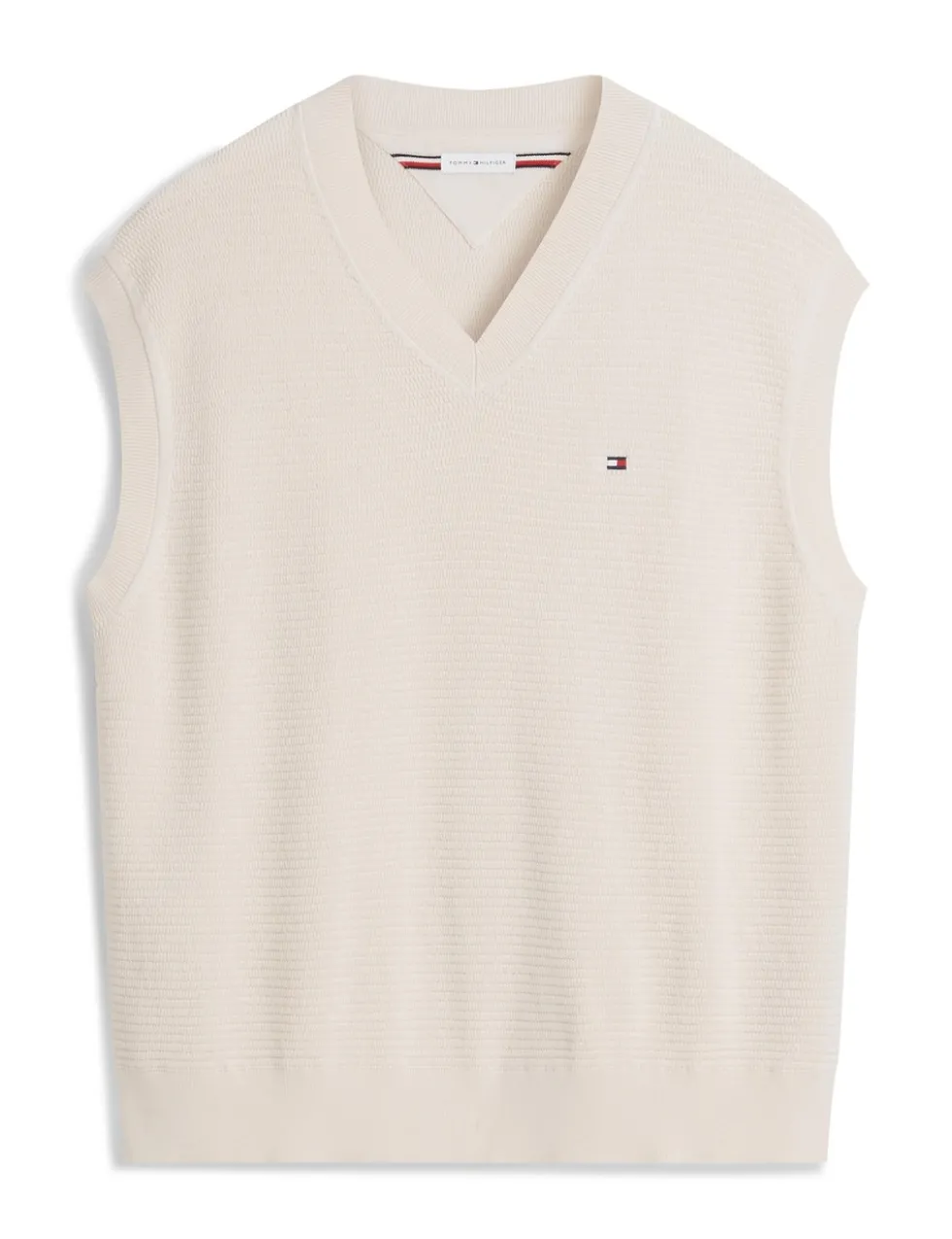 Pure Cotton Textured V-Neck Knitted Vest