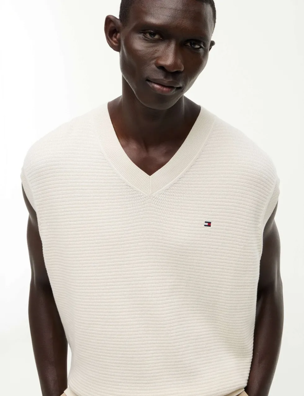 Pure Cotton Textured V-Neck Knitted Vest
