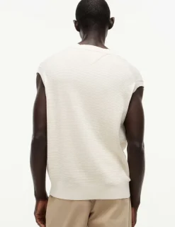 Pure Cotton Textured V-Neck Knitted Vest