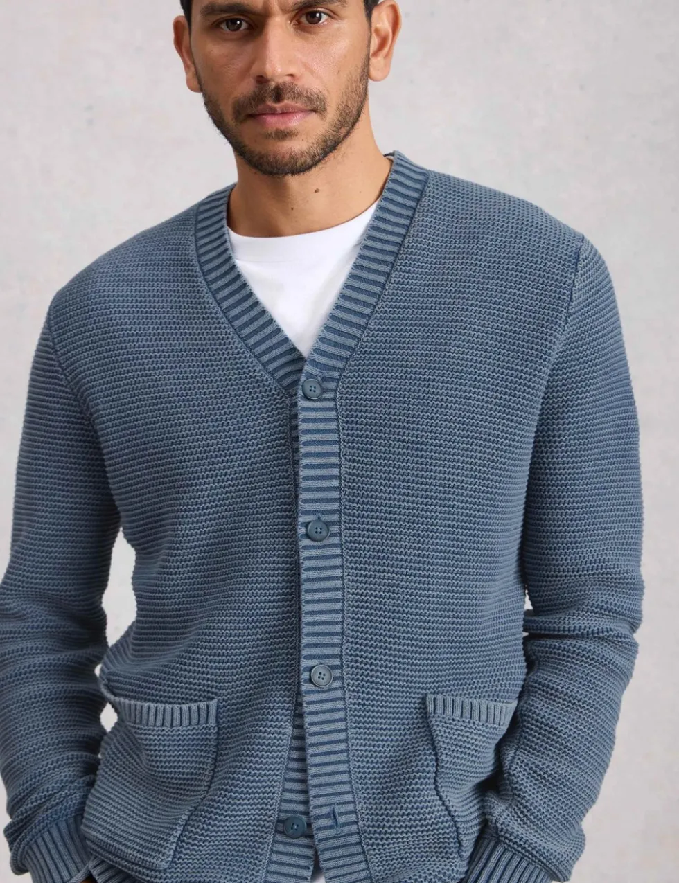 Pure Cotton Textured V-Neck Cardigan