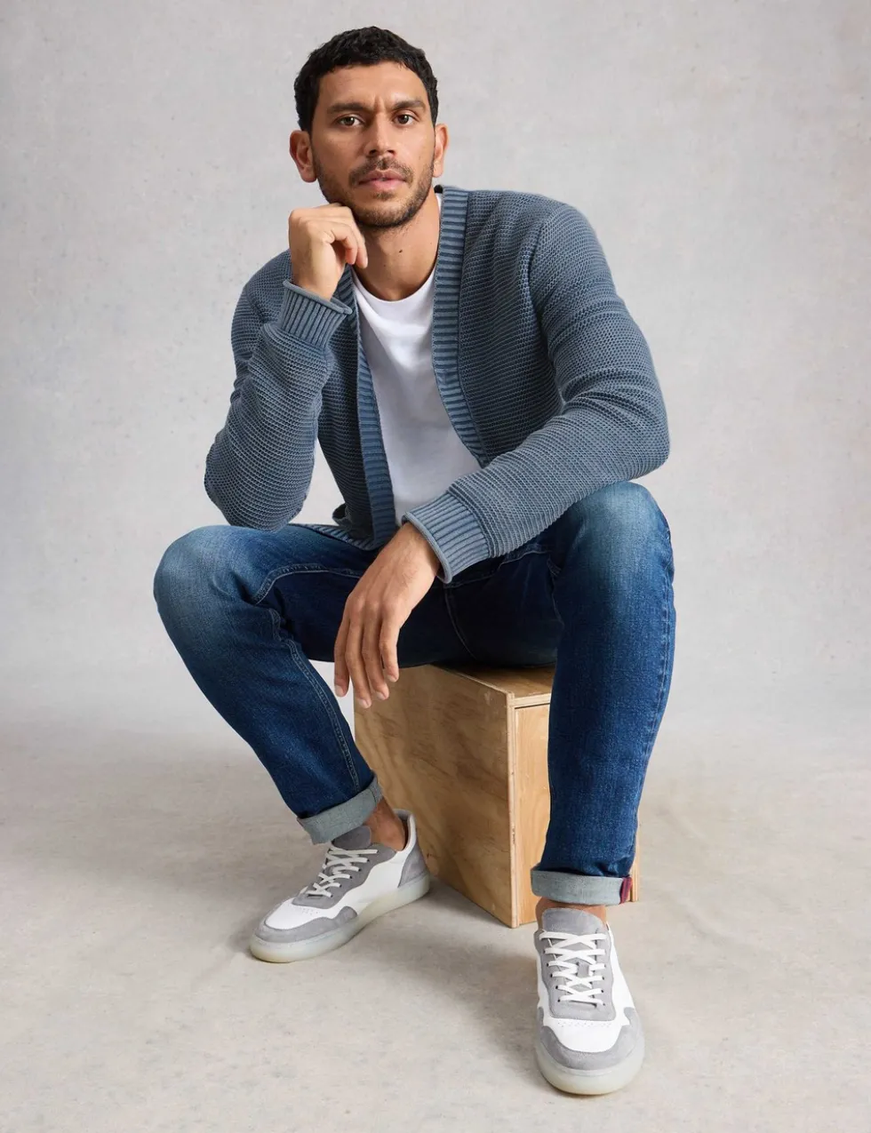 Pure Cotton Textured V-Neck Cardigan