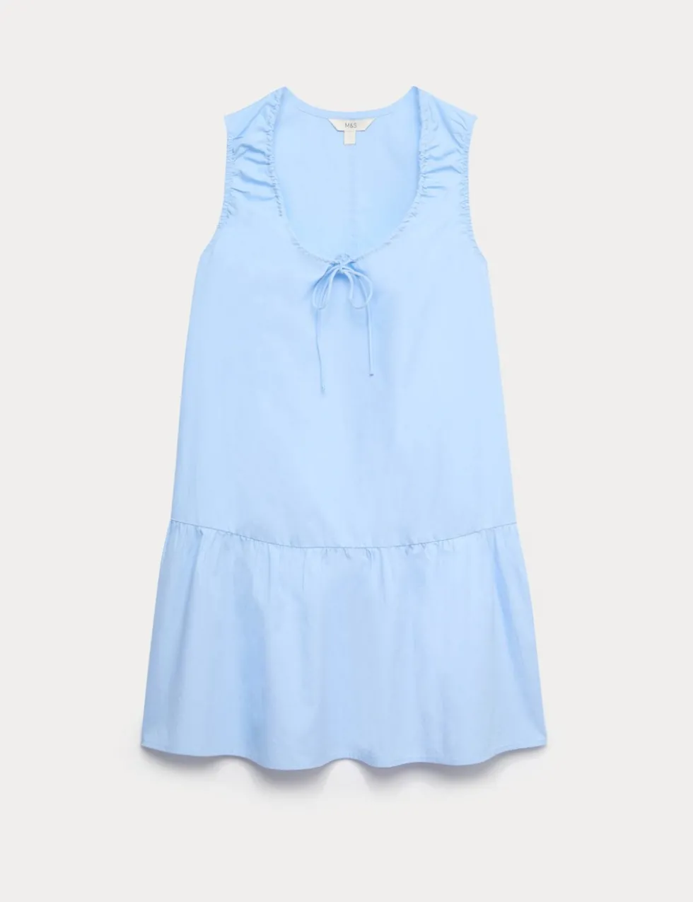 Pure Cotton Tie Detail Mini Tiered Dress