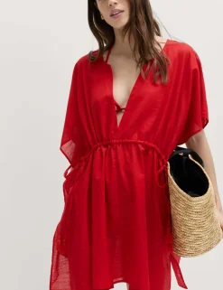 Pure Cotton Tie Detail Mini Kaftan Dress