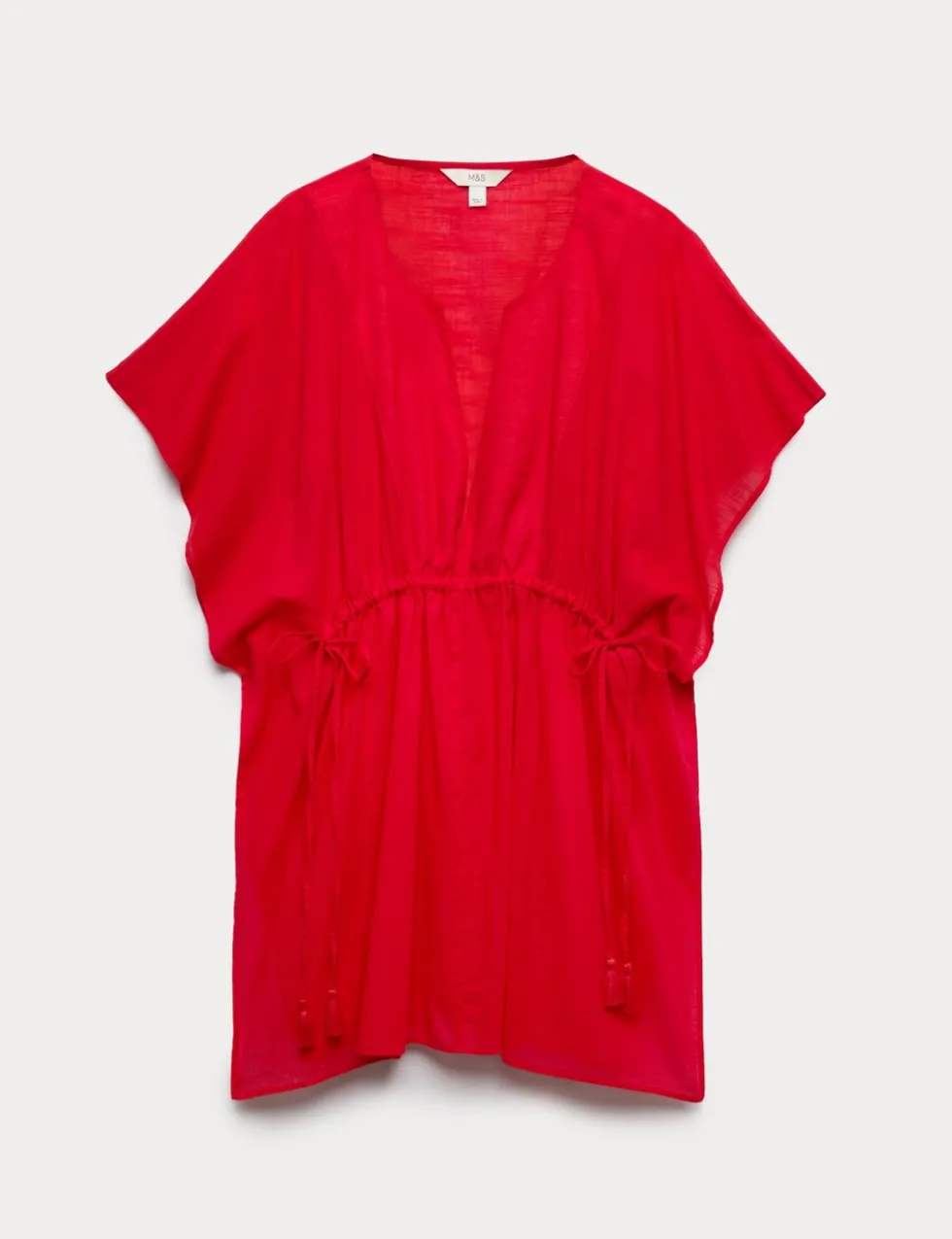 Pure Cotton Tie Detail Mini Kaftan Dress