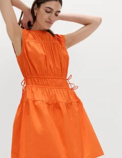 Pure Cotton Tie Detail Mini Waisted Dress