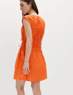 Pure Cotton Tie Detail Mini Waisted Dress