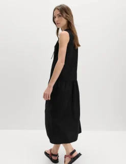 Pure Cotton Tie Detail Midi Tiered Dress