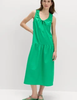 Pure Cotton Tie Detail Midi Tiered Dress
