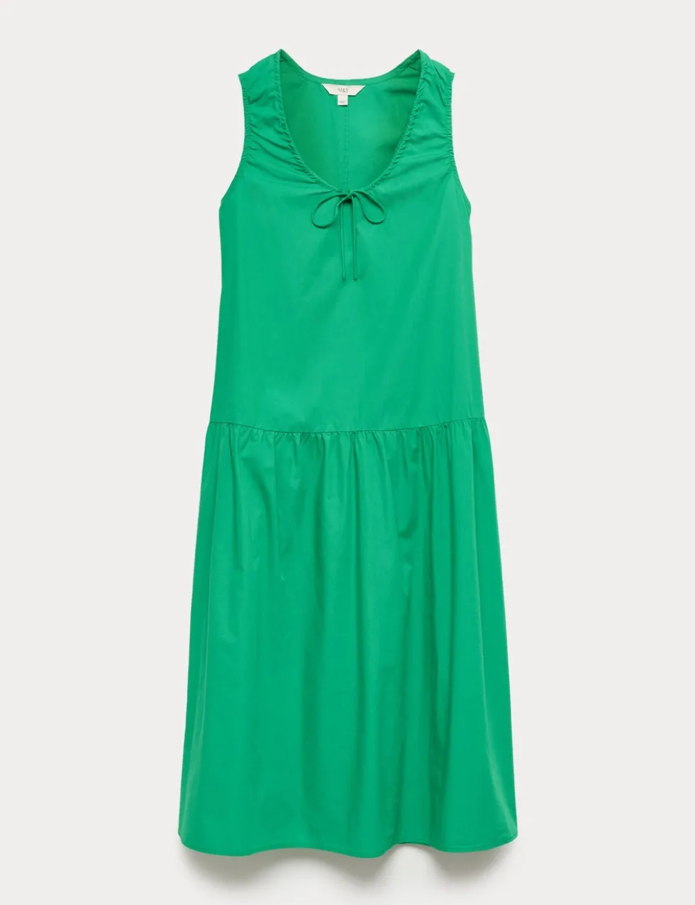 Pure Cotton Tie Detail Midi Tiered Dress
