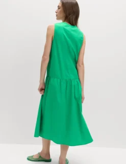 Pure Cotton Tie Detail Midi Tiered Dress