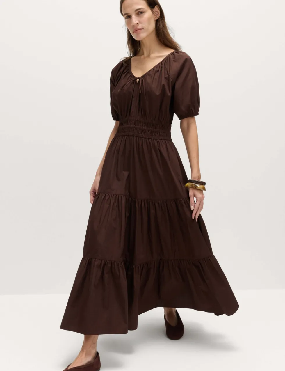 Pure Cotton Tie Detail Midaxi Waisted Dress
