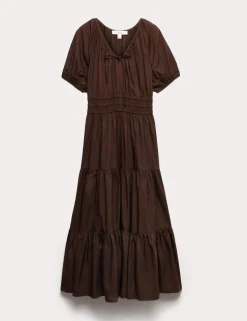 Pure Cotton Tie Detail Midaxi Waisted Dress