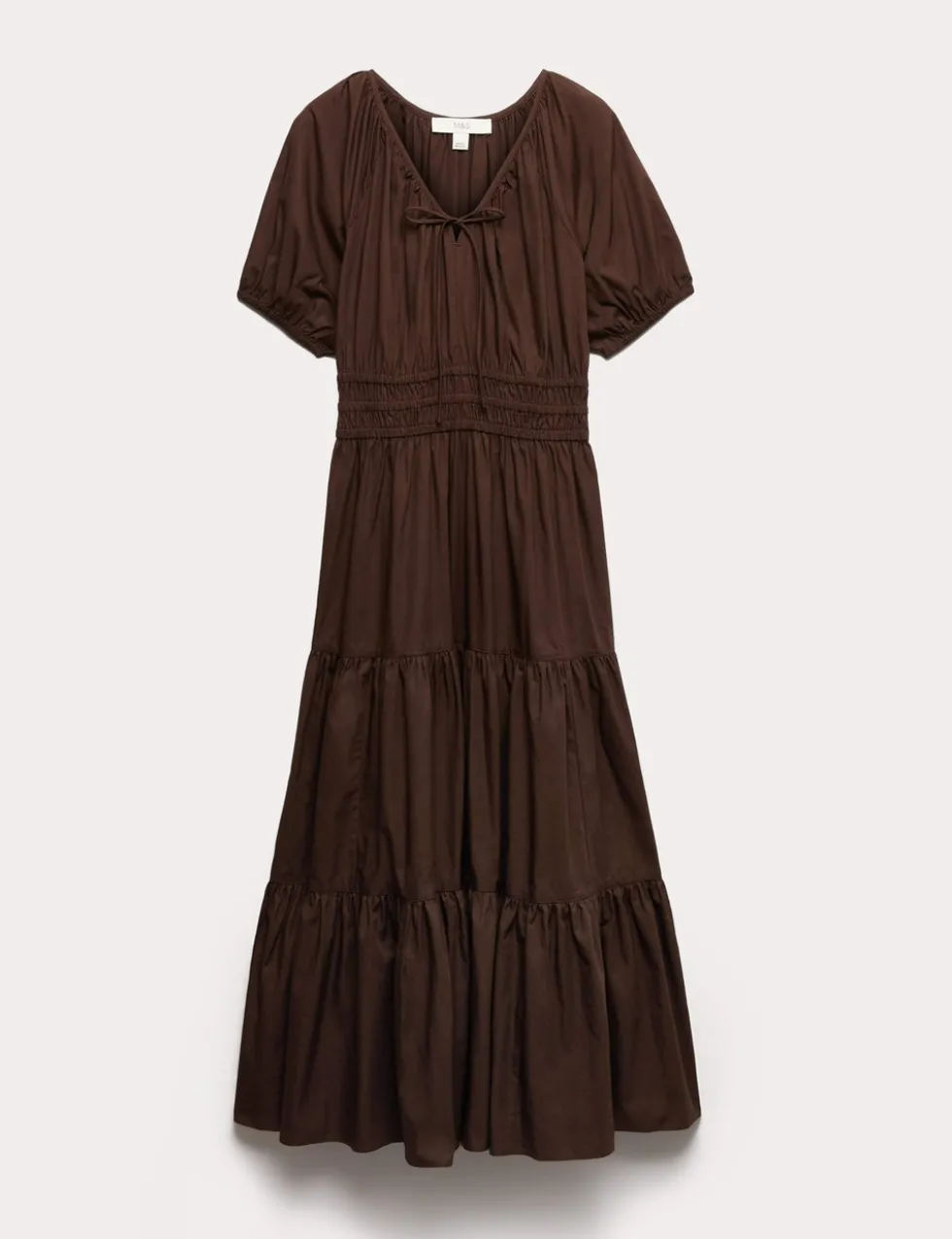Pure Cotton Tie Detail Midaxi Waisted Dress