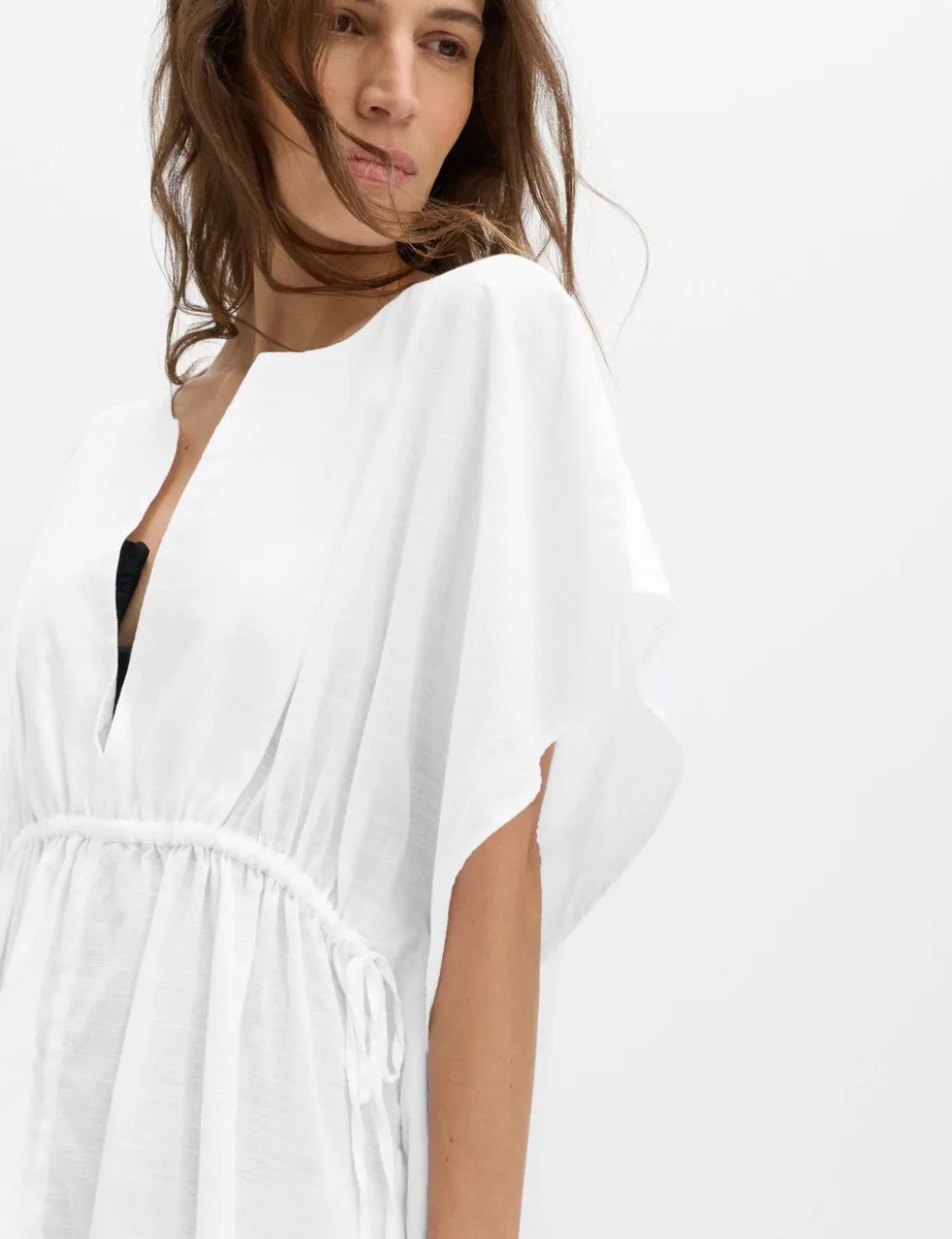 Pure Cotton Tie Detail Mini Kaftan Dress