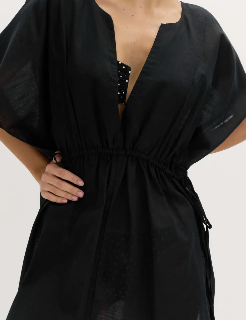 Pure Cotton Tie Detail Mini Kaftan Dress