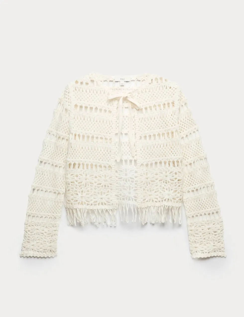 Pure Cotton Tie Fastening Cropped Cardigan