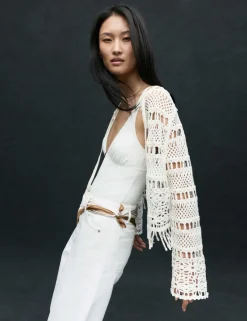 Pure Cotton Tie Fastening Cropped Cardigan