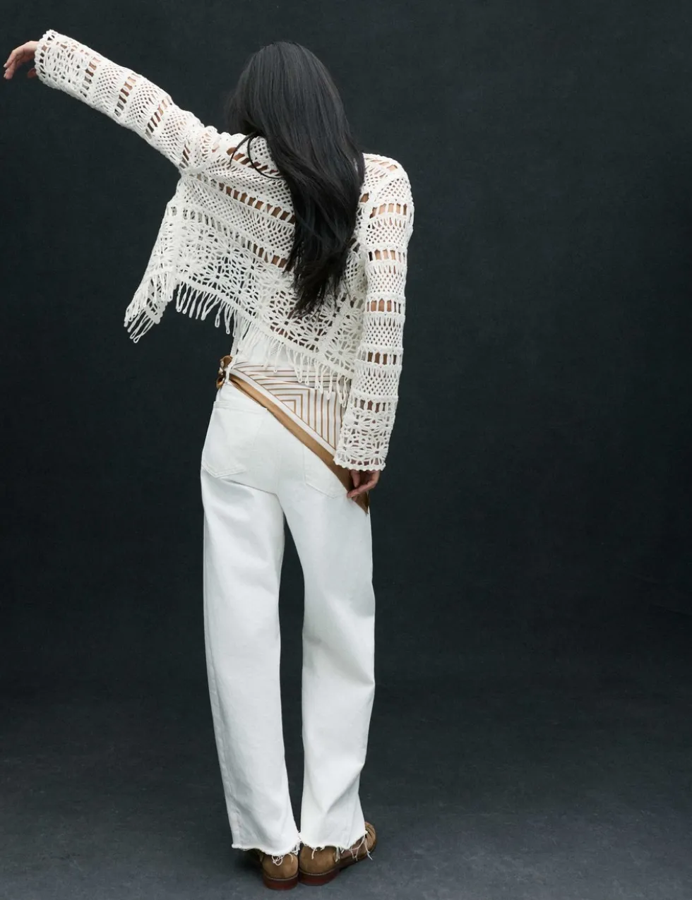 Pure Cotton Tie Fastening Cropped Cardigan